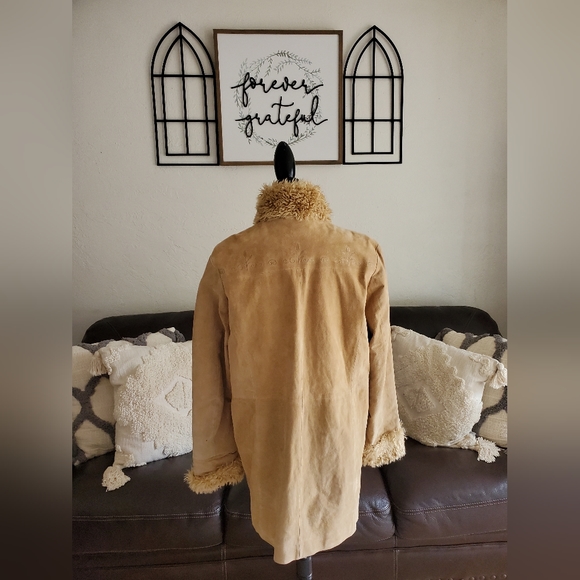 Vintage 90's Y2K Retro Embroidered Leather Coat With Faux Fur Trim Size 1X Retro - Picture 4 of 12